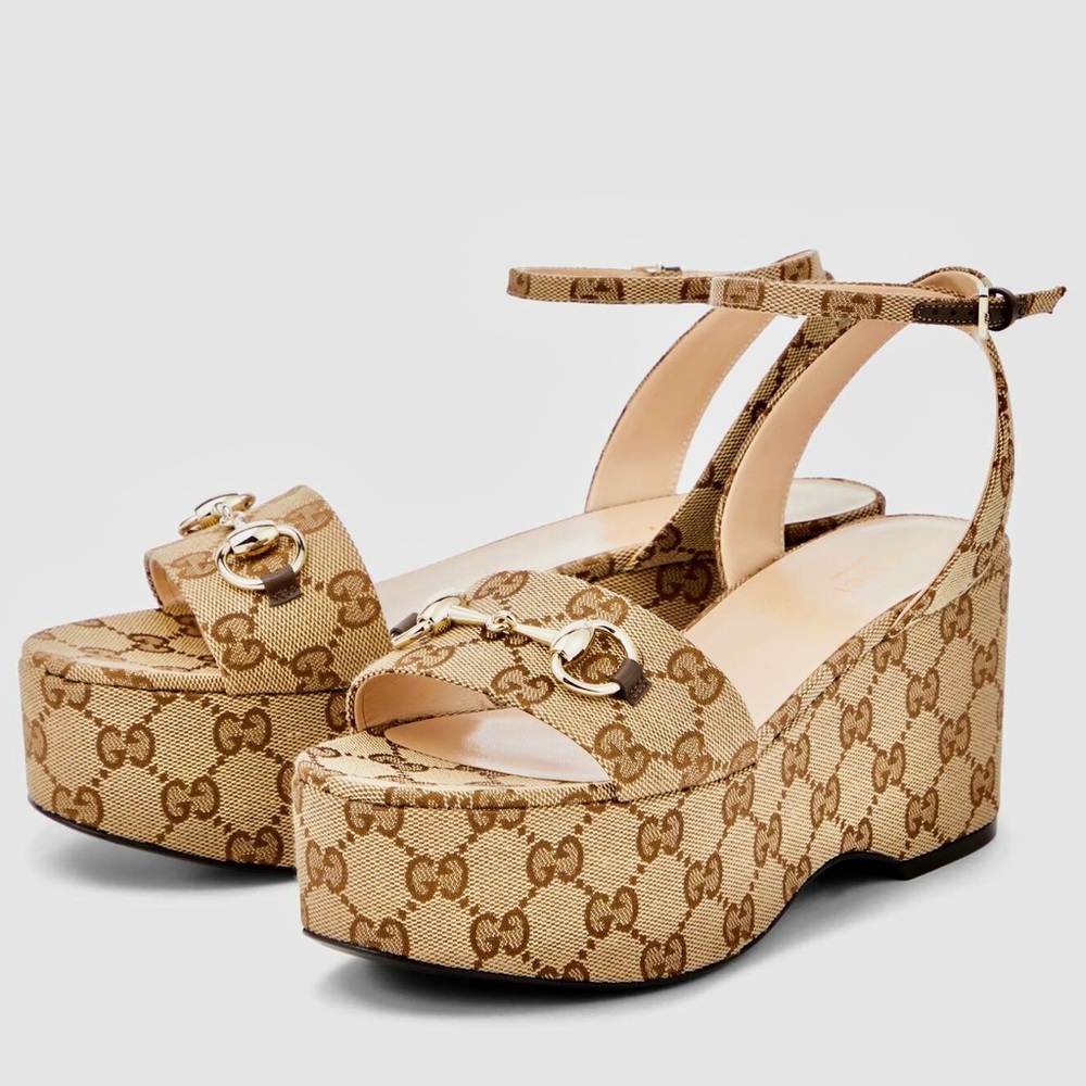 BNIB Gucci Women's Horsebit Platform Wedge Sandals sz.39